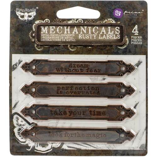 Finnabair Mechanicals METAL EMBELLISHMENTS- Rusty Labels 4/Pkg