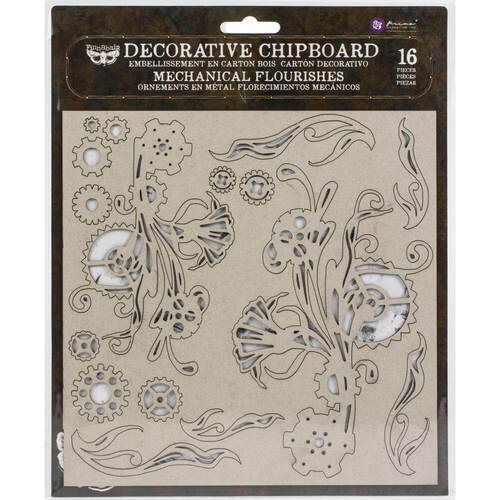 Finnabair Decorative Chipboard - Mechanical Flourishes, 16/Pkg