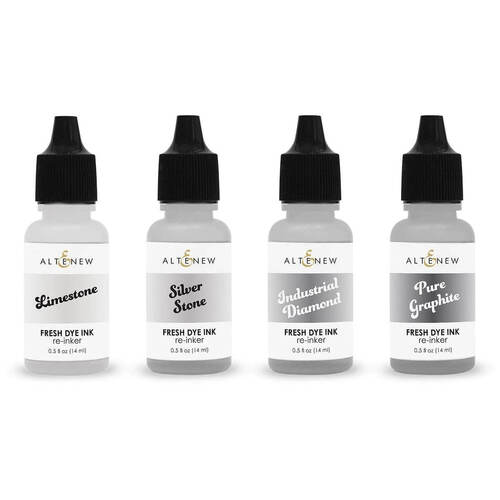 Altenew Fresh Dye Ink Re-inker - Rock Collection (Limestone, Silver Stone, Industrial Diamond, Pure Graphite)