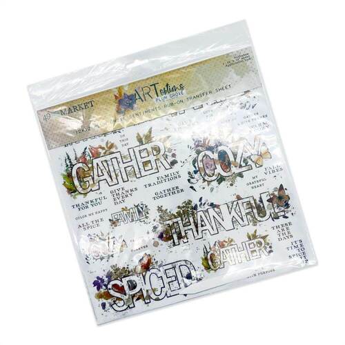 49 And Market ARToptions Plum Grove Rub-Ons 12"X12" - Sentiments (1/Sheet)