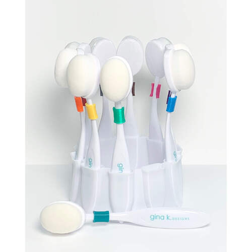 Gina K Designs Blending Brushes White  - Set of 10 with Stand and Colour Clips