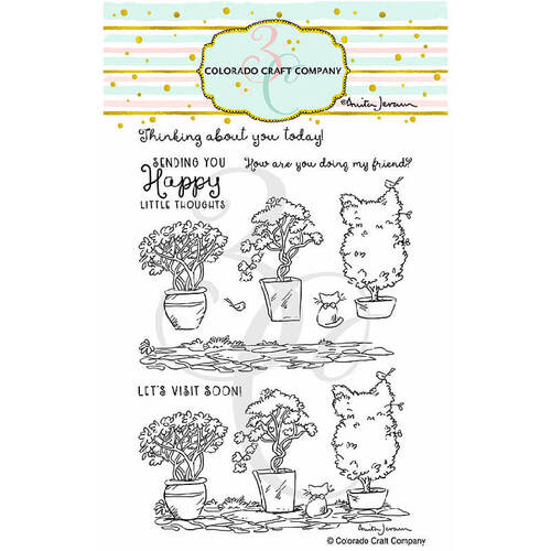 Colorado Craft Company Clear Stamps 4"X6" - Topiaries & Kitten - By Anita Jeram