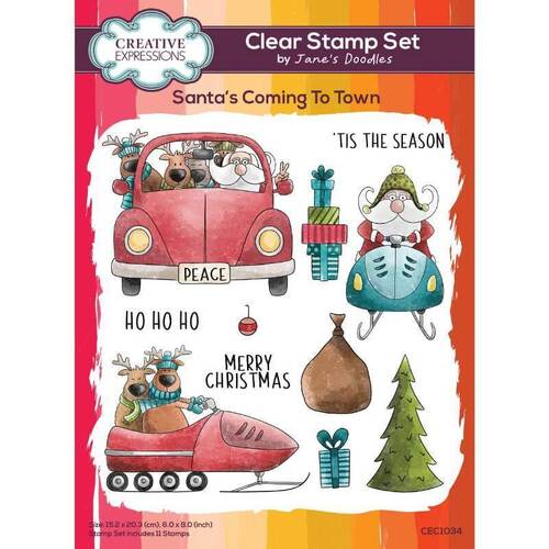 Creative Expressions Clear Stamps by Jane's Doodles - Santa's Coming To Town (6in x 8in)