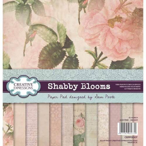 Creative Expressions Paper Pad 8" x 8" 160gsm - Shabby Blooms (by Sam Poole)