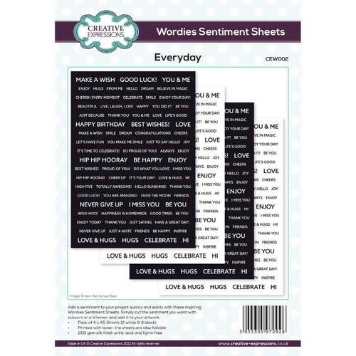 Creative Expressions Wordies Sentiment Sheets - Everyday (Pk 4, 6" x 8")