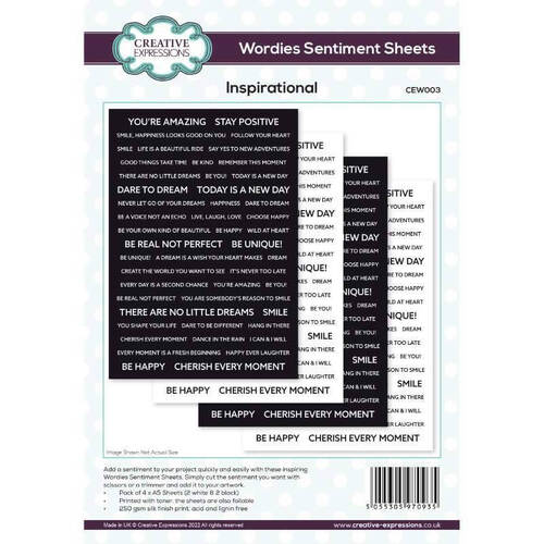 Creative Expressions Wordies Sentiment Sheets - Inspirational (Pk 4, 6" x 8")