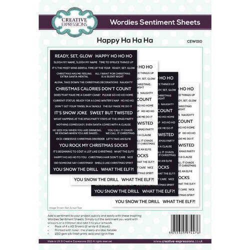 Creative Expressions Wordies Sentiment Sheets - Happy Ha Ha Ha (Pk 4, 6in x 8in)