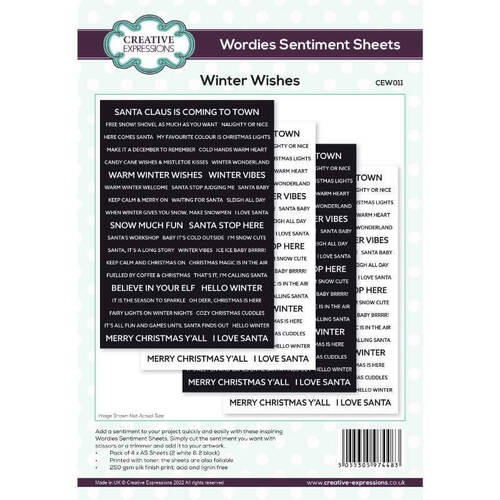 Creative Expressions Wordies Sentiment Sheets - Winter Wishes (Pk, 4 6in x 8in)