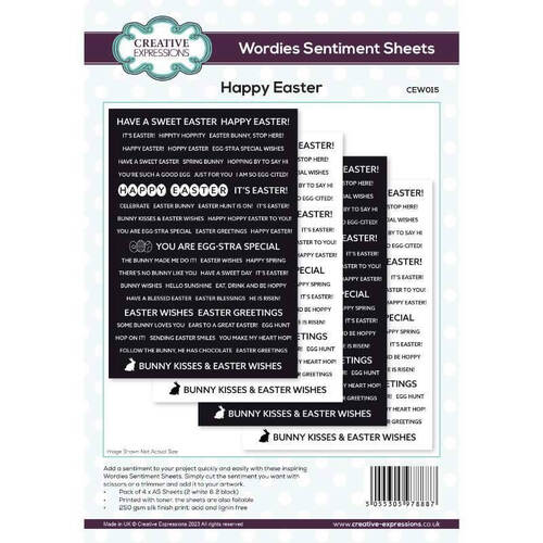Creative Expressions Wordies Sentiment Sheets - Happy Easter (Pk 4, 6 in x 8 in)