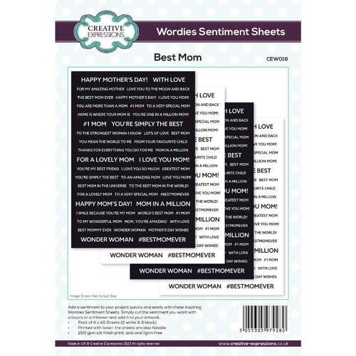 Creative Expressions Wordies Sentiment Sheets - Best Mom (Pk 4, 6 in x 8 in)