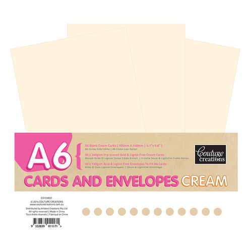 Couture Creations - A6 Card and Envelopes Cream (50 pk) CO723931