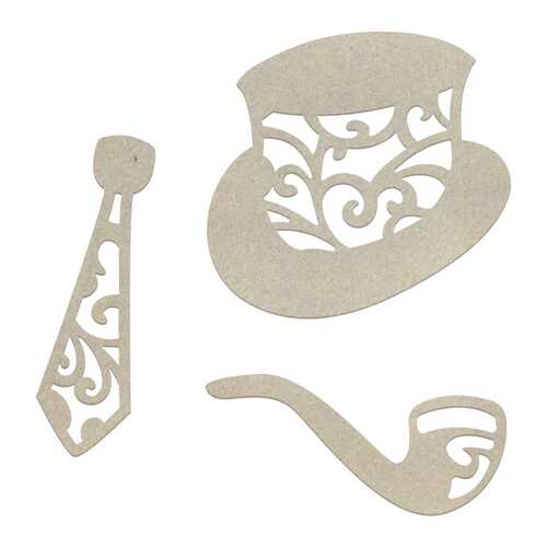 Couture Creations Gentlemans Emporium Chipboard - Hat, Tie and Pipe Set (3pc) (discontinued)