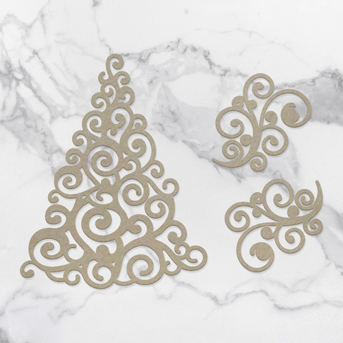 Couture Creations Naughty or Nice Chipboard - Swirling Christmas Tree (3pc)
