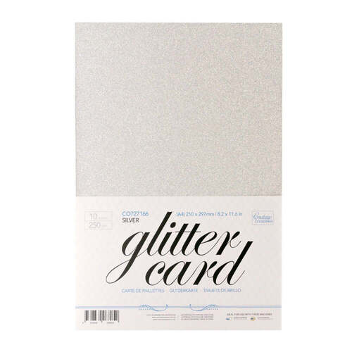 Couture Creations A4 Glitter Card - Silver CO727166 (250gsm 10/pk)