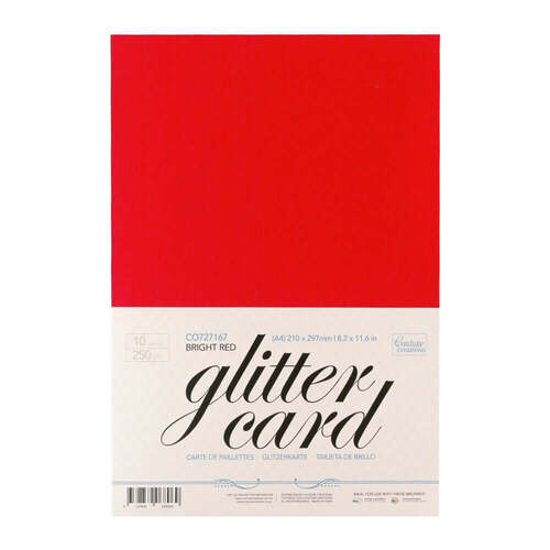 Couture Creations A4 Glitter Card - Bright Red CO727167 (250gsm 10/pk)
