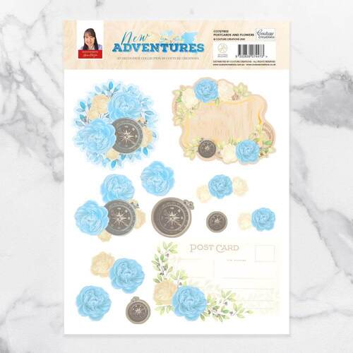 A4 Decoupage Set - New Adventures - Postcards and Flowers