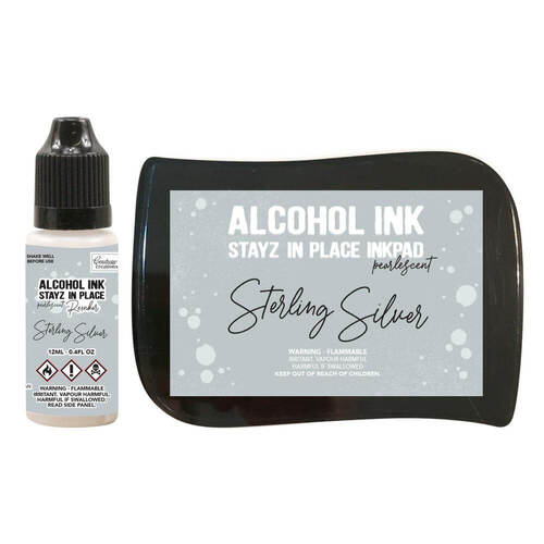 Couture Creations STAYZ IN PLACE Alcohol Ink Pad with 12ml Reinker - Sterling Silver Pearlescent