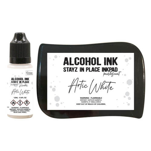 Couture Creations STAYZ IN PLACE Alcohol Ink Pad with 12ml Reinker - Artic White Pearlescent