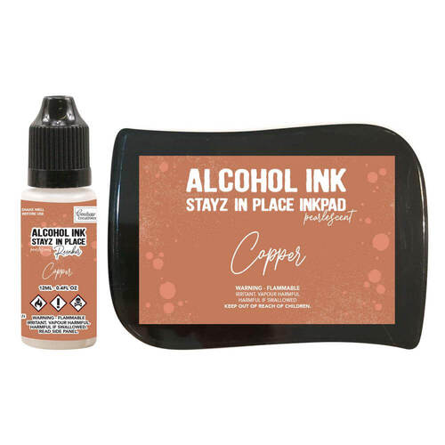 Couture Creations STAYZ IN PLACE Alcohol Ink Pad with 12ml Reinker - Copper Pearlescent
