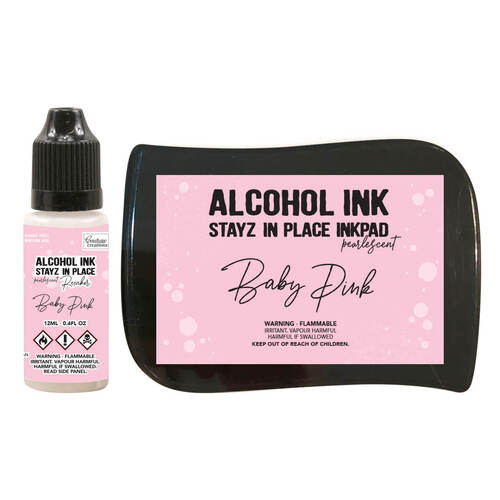 Pearlescent STAYZ IN PLACE Alcohol Ink Pad w/ 12ml Reinker - Baby Pink