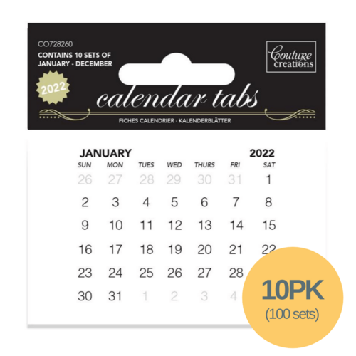 Couture Creations Calendar Tabs 2022 x 10 (100 pk of 12 months)