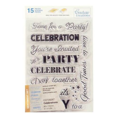 Couture Creations Stamp Set - Celebrations Sentiment (15pc) 80 x 116mm