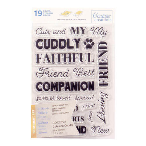 Couture Creations Stamp Set - Cute and Cuddly Sentiment (19pc) 80 x 116mm