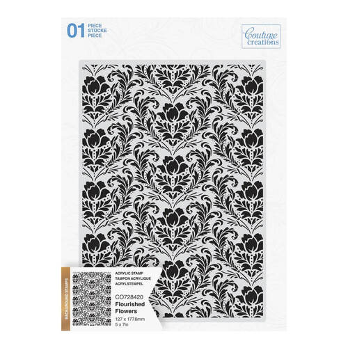 Couture Creations Stamp - Flourished Flowers Background 5x7 (1pc)