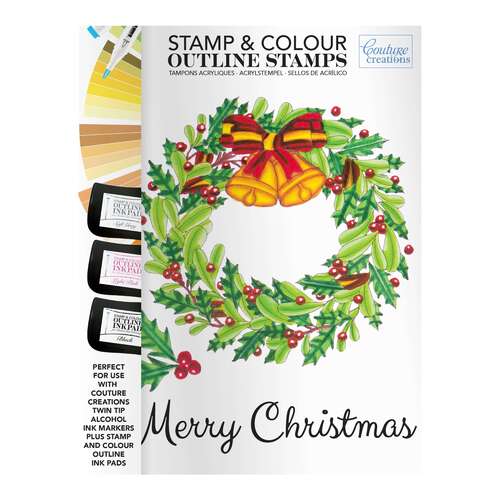 Stamp & Colour Outline Stamps - Merry Wreath (5pc)