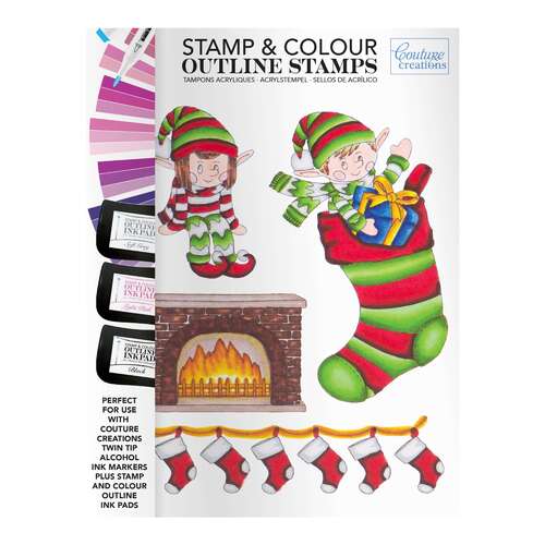 Stamp & Colour Outline Stamps - Elves and Stockings (4pc)