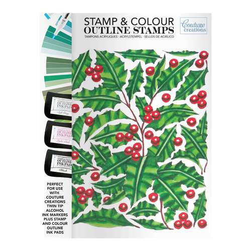 Stamp & Colour Outline Stamps - Holly Background (1pc)