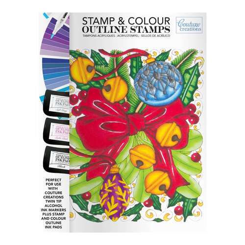 Stamp & Colour Outline Stamps - Ribbon and Bells Background (1pc)