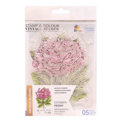Couture Creations  Stamp and Colour Set - Vintage Blooms - Peony (5pc)