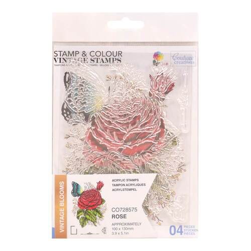 Couture Creations  Stamp and Colour Set - Vintage Blooms - Rose (4pc)