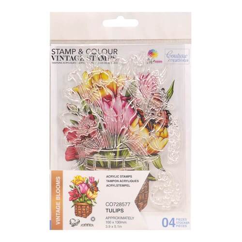 Couture Creations  Stamp and Colour Set - Vintage Blooms - Tulip (4pc)