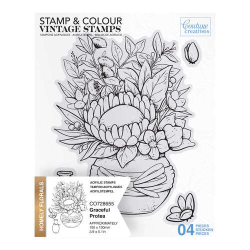 Couture Creations Stamp and Colour Stamp - Homely Florals - Graceful Protea Set (4pc)