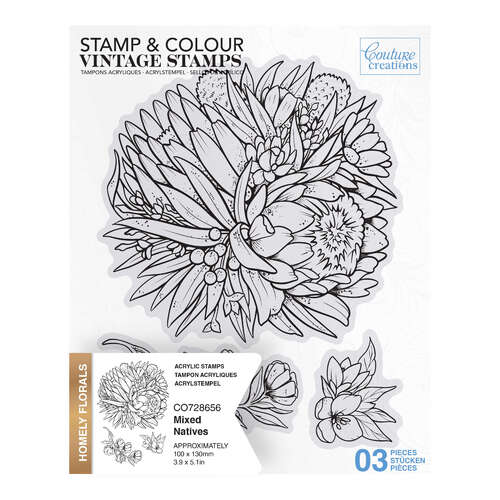 Couture Creations Stamp and Colour Stamp - Homely Florals - Mixed Natives Set (3pc)