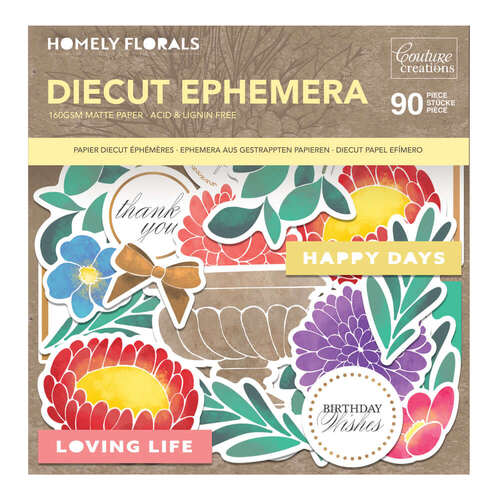 Couture Creations Diecut Ephmera - Homely Florals (90pc)