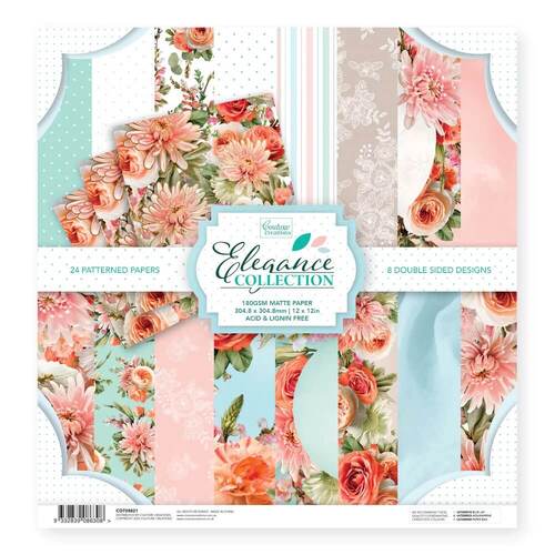 Couture Creations Paper Pad (12 x 12in) - Elegance Inc. 3 Foiled Sheets (3 x 8 designs, 24 sheets)