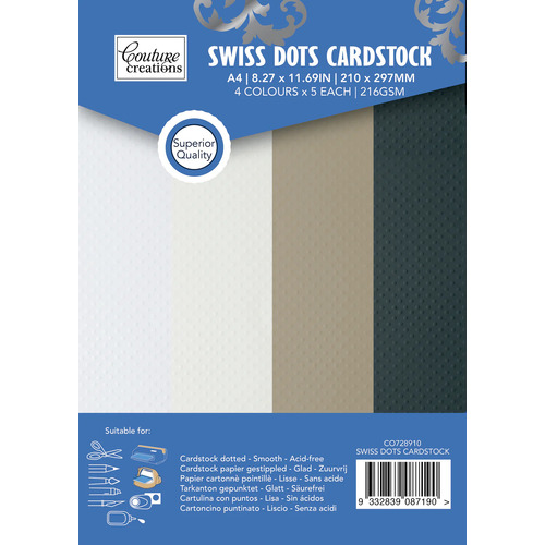 Couture Creations Neutral Colour Swiss Dots Cardstock (A4 -216gsm - 20 sheets)