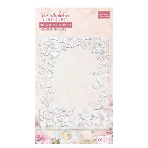 Couture Creations 3D Embossing Folder - Vintage Tea Collection - Assorted Flowers