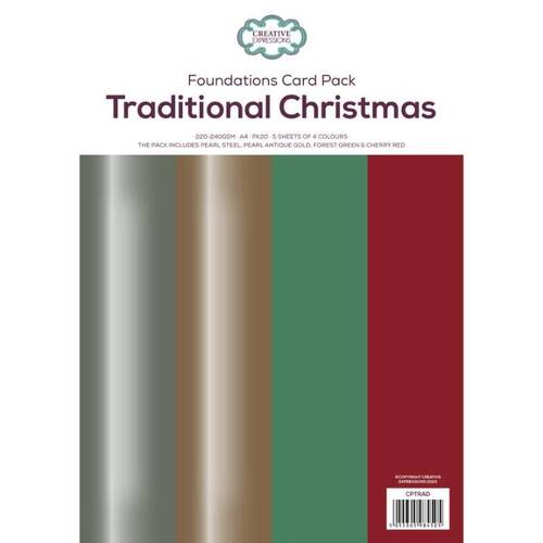Creative Expressions Paper Pack A4 - Traditional Christmas (220-240gsm, Pk20, 5 sheets of 4 colours)