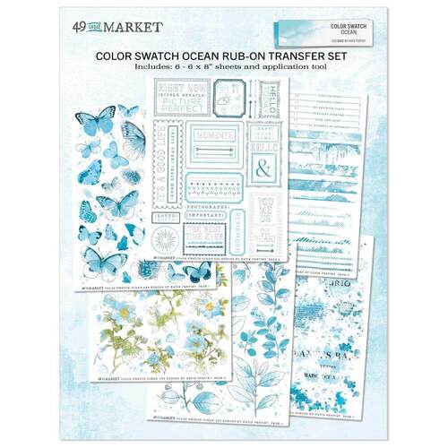 49 And Market - Color Swatch: Ocean Rub-Ons 6"X8" (6/Sheets)