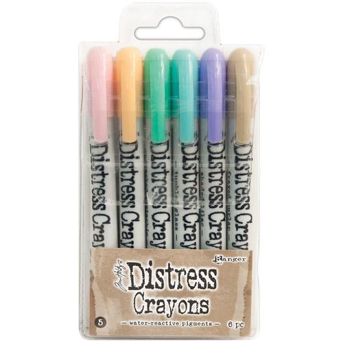Tim Holtz Distress Crayons - Set #5 (6 pcs) Water-Reactive Pigments
