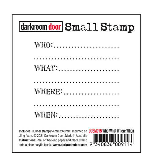 Darkroom Door Small Stamp - Who What Where When DDSM015
