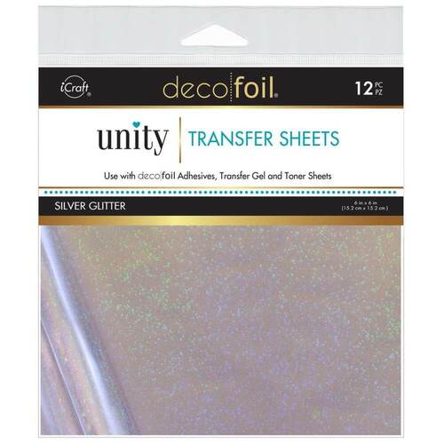 Deco Foil Transfer Sheets By Unity 6"X6" 12/Pkg - Silver Glitter