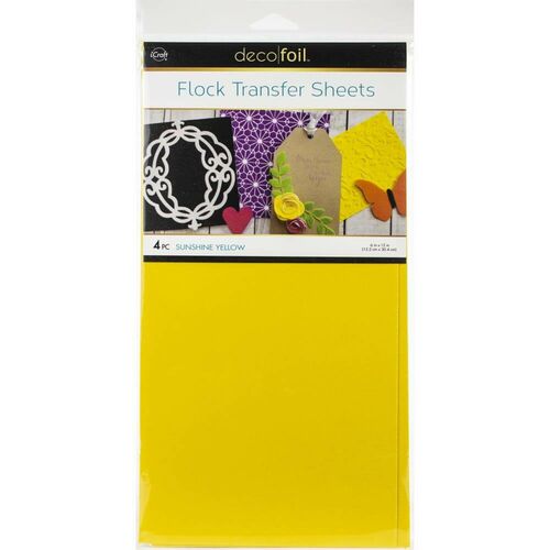 Deco Foil Flock Transfer Sheets 6"X12" 4/Pkg - Sunshine Yellow