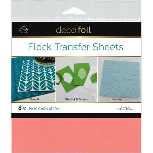 Deco Foil Flock Transfer Sheets 6"X6" 6/Pkg - Pink Carnation