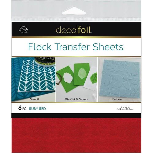 Deco Foil Flock Transfer Sheets 6"X6" 6/Pkg - Ruby Red