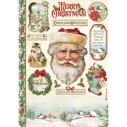 Stamperia A4 Rice Paper - Classic Christmas Santa Claus DFSA4593